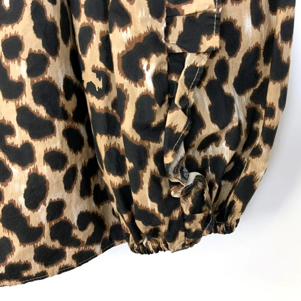J. Crew Cotton Leopard Print Long Ruffle Trim Sleeves Blouse Sz S